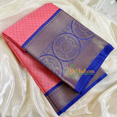 Peach with Violet Kora Muslin Saree-VS511