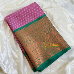 Purple with Green Kora Muslin Saree-VS512