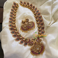 AD Stone Traditional Maanga Haram with Pendant -Gold Bead -G7429