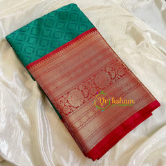 Bottle Green with Red Kora Muslin Saree-VS513