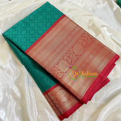 Bottle Green with Red Kora Muslin Saree-VS513