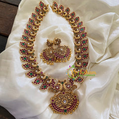 AD Stone Traditional Maanga Haram with Pendant -Gold Bead -G7429