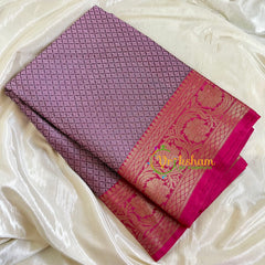 Violet with Pink Kora Muslin Saree-VS515