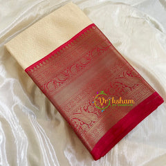 Half White with Red Kora Muslin Saree-VS518