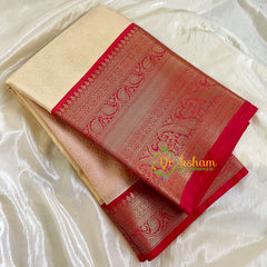 Half White with Red Kora Muslin Saree-VS518