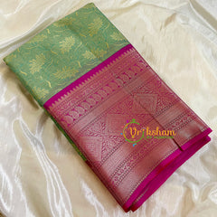 Pista Green with Majenta Kora Muslin Saree-VS519