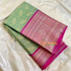 Pista Green with Majenta Kora Muslin Saree-VS519