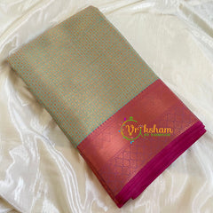 Metallic Pista Green Kora Muslin Saree-VS523