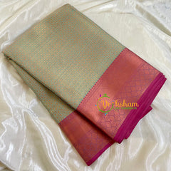 Metallic Pista Green Kora Muslin Saree-VS523