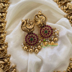 Premium AD Stone Lakshmi Haram - Gold Bead Pearl-G7423