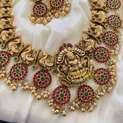 Premium AD Stone Lakshmi Haram - Gold Bead Pearl-G7423