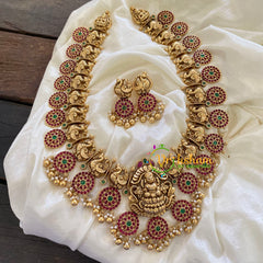 Premium AD Stone Lakshmi Haram - Gold Bead Pearl-G7423