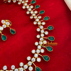 Premium Gold Tone American Diamond Choker-Green Tear drops-G3192