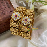 Premium AD Stone Floral Bangle Pair -White Red-Yazhi -Screw Type-G3151
