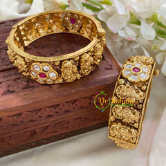 Premium AD Stone Floral Bangle Pair -White Red-Yazhi -Screw Type-G3151