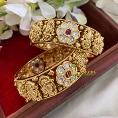 Premium AD Stone Floral Bangle Pair -White Red-Yazhi -Screw Type-G3151