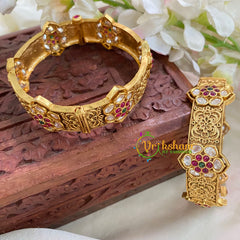 Premium Green Red White AD Stone Bangle- Flower-Screw Type Bangles-G3169