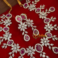 Pink Red American Diamond Bridal Choker-Short Neckpiece-G3216