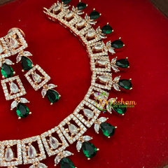 Rose Gold American Diamond Choker-Green Tear Drop-G3225