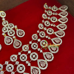 Peach American Diamond Bridal Choker-Short Neckpiece-G3227