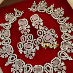 Peach American Diamond Bridal Choker-WHITE TONE-G3228