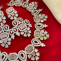 Peach American Diamond Bridal Choker-WHITE TONE-G3228