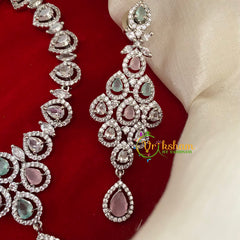 Peach and Green American Diamond Neckpiece-G3229