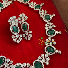 White Tone American Diamond Bridal Choker-Green-G3305