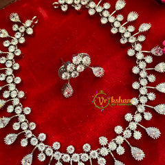 White Tone American Diamond Choker-White Tear drops-G3196