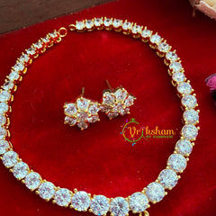 Simple Gold American Diamond Choker with Flower Pendant-G3198