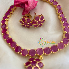 Simple American Diamond Choker with Flower Pendant-G3199