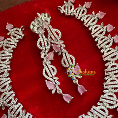 Pastel Pink American Diamond Choker-Tear Drop Neckpiece-G3277