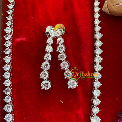 Premium White Tone American Diamond Long Neckpiece-G3195