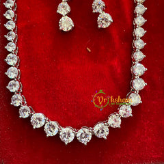 Premium White Tone American Diamond Long Neckpiece-G3195