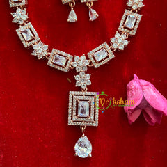 Rose Gold American Diamond Neckpiece with Pendant -Geometrical-G3284