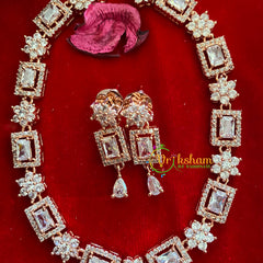 Rose Gold American Diamond Neckpiece with Pendant -Geometrical-G3284