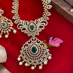 Gold American Diamond Bridal Haram-Green-G3218