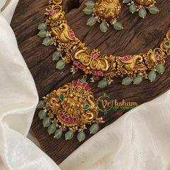 Precious Jadau Kundan Lakshmi Haram -Pastel Green Bead-J1174