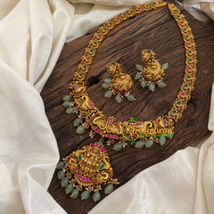 Precious Jadau Kundan Lakshmi Haram -Pastel Green Bead-J1174