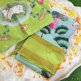 Blue with Green Border Pichwai Kalamkari Saree-VS444