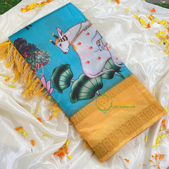 Blue with Yellow Border Pichwai Kalamkari Saree-VS442