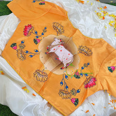 Blue with Yellow Border Pichwai Kalamkari Saree-VS442