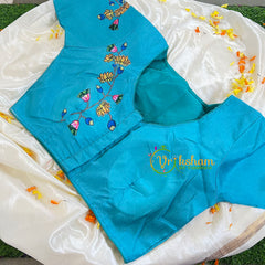 Baby Pink with Blue Border Pichwai Kalamkari Saree-VS440