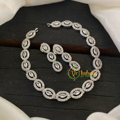 White Tone American Diamond Choker Short Neckpiece -G6561