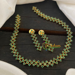 Gold American Diamond Short Neckpiece-Green -G6562