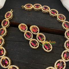 Gold American Diamond Choker Short Neckpiece -Red -G6563