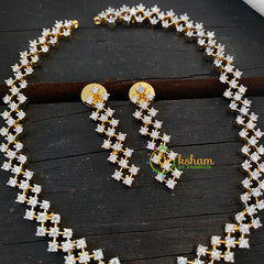 Gold American Diamond Choker Short Neckpiece-Criss Cross -G6565