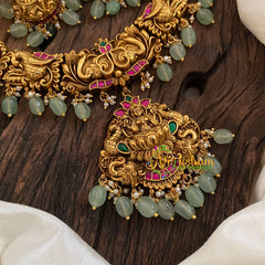 Lakshmi Jadau Kundan Short Neckpiece-Pastel Green Bead -J1173