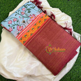 Sky Blue with Maroon Border Kalamkari Semi Soft Silk Saree-VS420