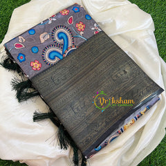 Grey Kalamkari Semi Soft Silk Saree-VS419